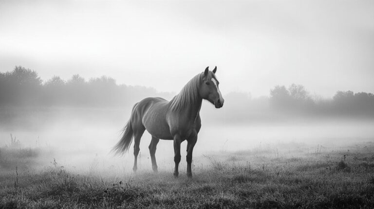 Un Poster Cheval noir et blanc dans l&rsquo;obscurité : l&rsquo;élégance nocturne à l&rsquo;état pur
